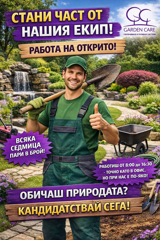 “Garden Care” ЕООД обявява свободна позиция за градинар-озеленител